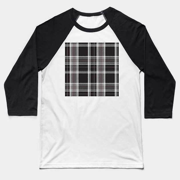 Dark Academia Plaid Tartan in Black, Grey, Gray, and White Baseball T-Shirt by gloobella